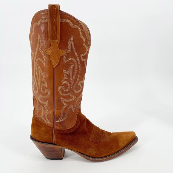 Lucchese Classics Cognac Camel Suede Stitch Detail Western Cowgirl Boot size 7.5 - Picture 2 of 12